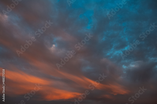 Colourful landscape of cloudy sky  at sunset.