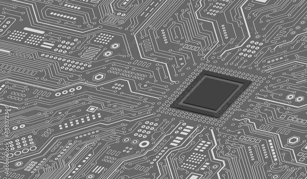 CPU Chip on Motherboard. Central Computer Processors CPU concept. Quantum computer, large data processing, database concept. Futuristic microchip processor. Digital chip.