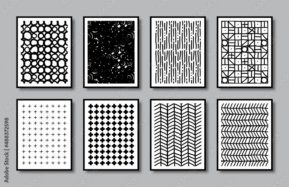 Set of wall art with abstract hand drawn pattern Set of wall art with abstract hand drawn pattern