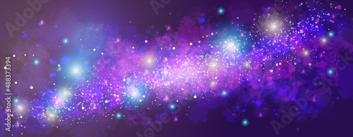 Fototapeta Naklejka Na Ścianę i Meble -  Space background with realistic nebula and lots of shining stars. Infinite universe and starry night. Colorful cosmos with stardust and the Milky Way. Magical color galaxy.