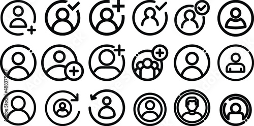 Add user icon set. user icon set. Set user avatar icon. authentication account symbol. Vector plus person symbol collection