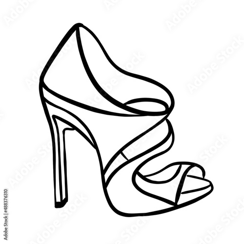Vector hand drawn sketch of a woman's fashionable shoe, fashion illustration, black line