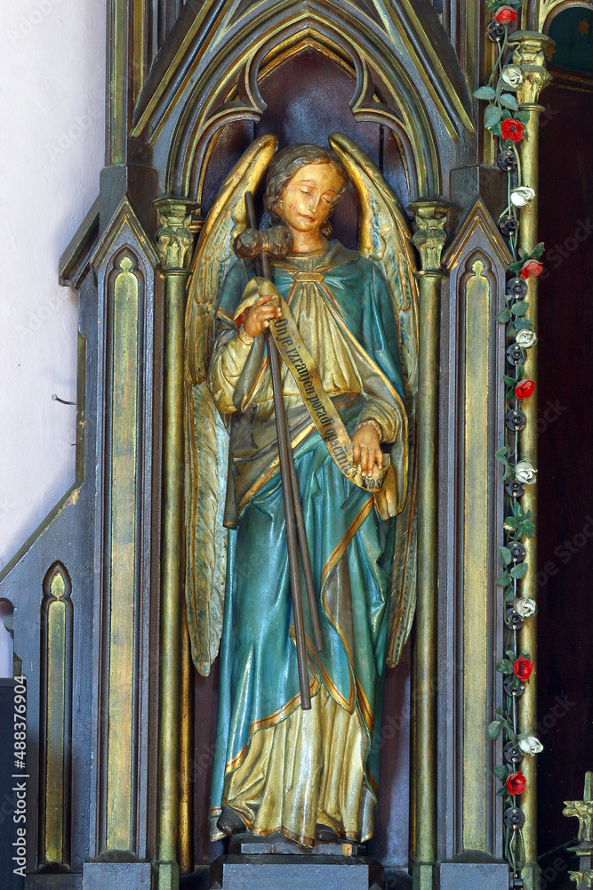 Angel statue on the Bound Christ altar at Holy Trinity Church in Krapinske Toplice, Croatia
