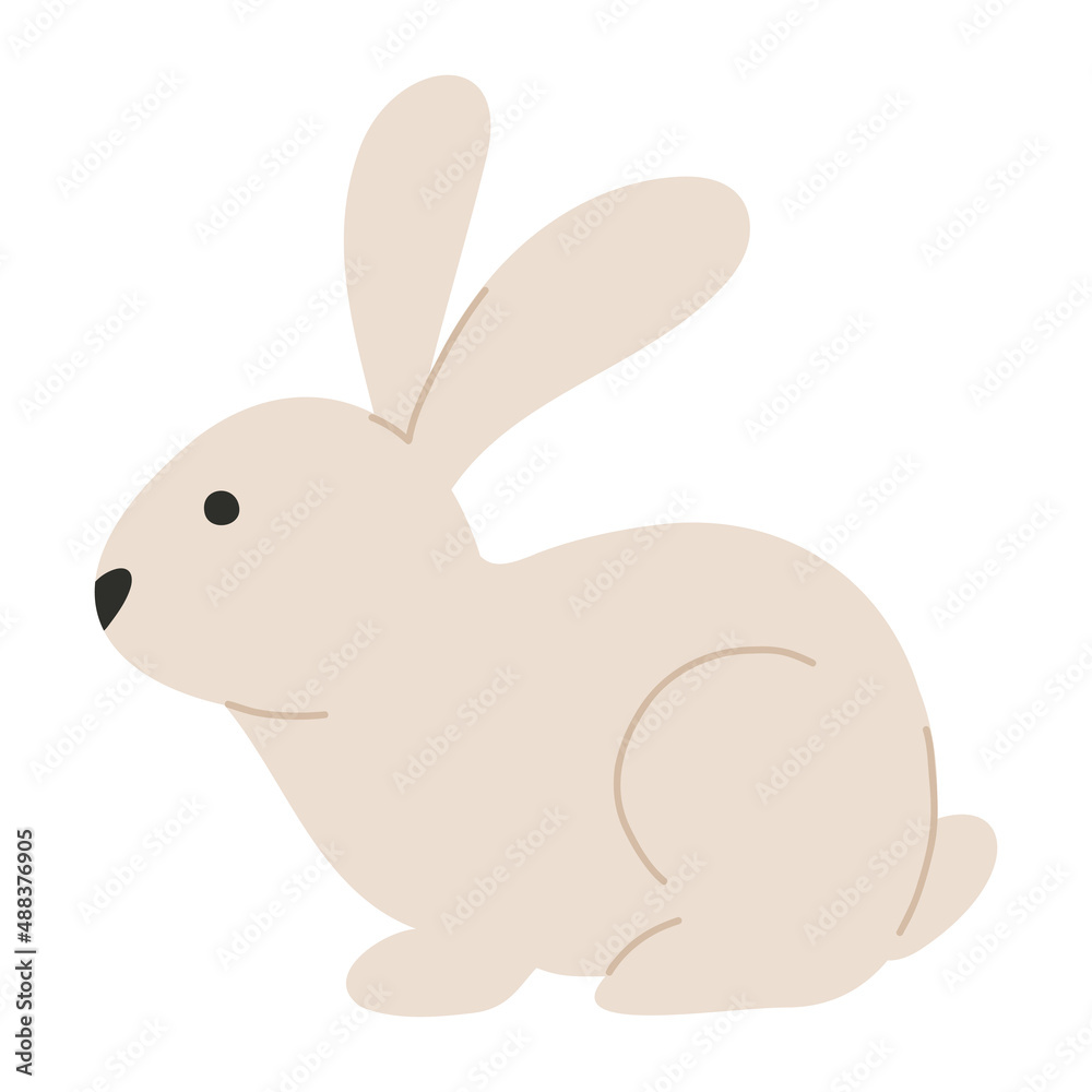 Obraz premium Character cute Easter bunny in pastel colors. Illustration rabbit in flat style in lying pose. Vector