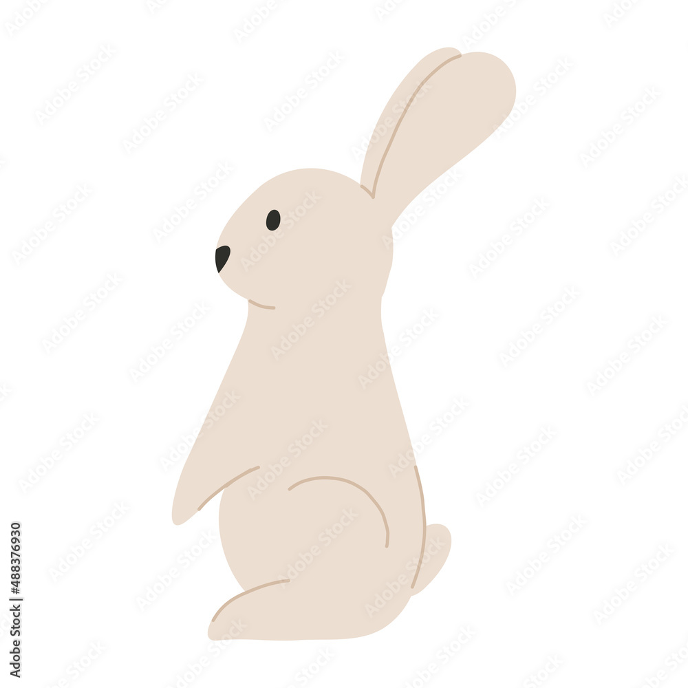 Obraz premium Character cute Easter bunny in pastel colors. Illustration rabbit in flat style in stand pose. Vector