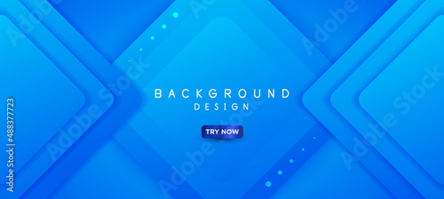Blue gradient vector long banner. Business minimal abstract background with 3D rhombus and copy space for text. Social media, facebook header
