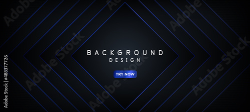 Black gradient vector long banner. Business minimal abstract background with 3D rhombus and copy space for text. Social media, facebook header