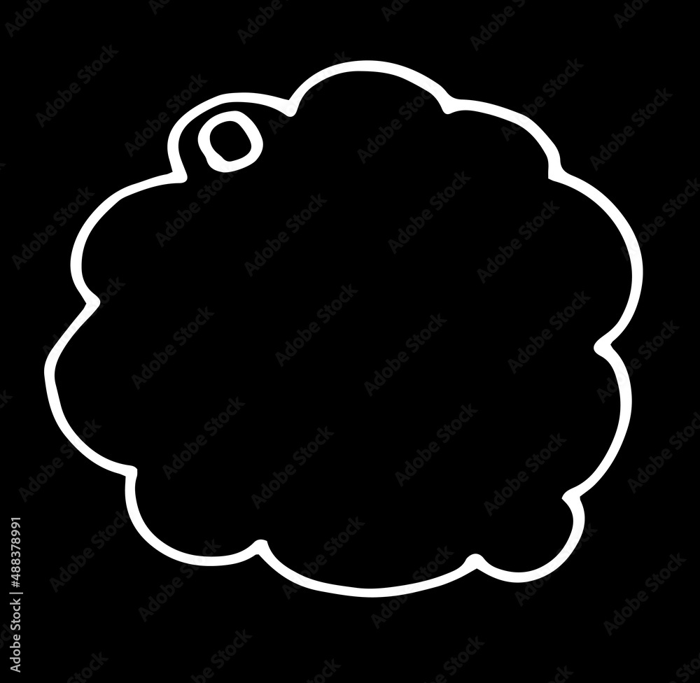 Fototapeta premium round empty gift tag . isolated hand drawing in doodle style, white outline, round shape tag with spiral edge with empty space for text on a black design template