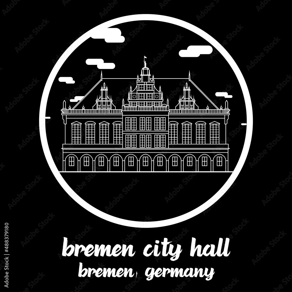 Circle Icon line Bremen City Hall. vector illustration