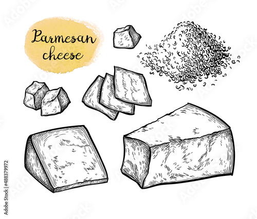 Parmesan cheese ink sketch.