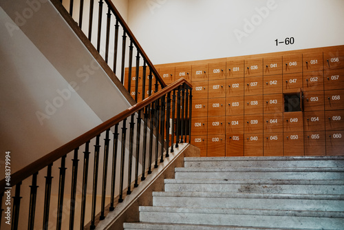 luggage storage, museum lockers close up photo