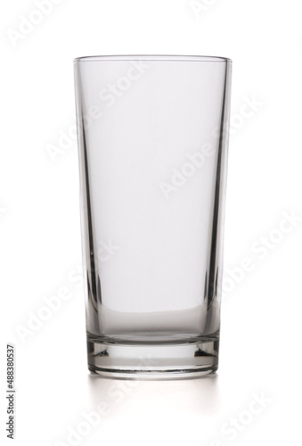 Tall glass beaker isolated on a white background.