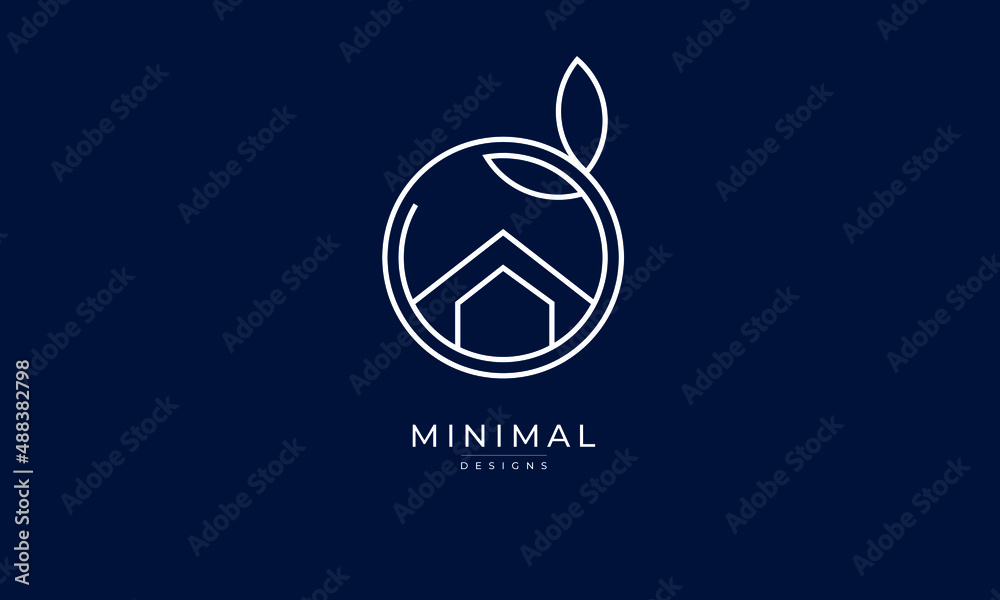 A line art icon logo of a house/home with a leaf circle Stock Vector ...