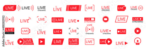 Live buttons sign. Live stream icon