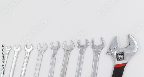 Basic mechanic tools. 9. Different types of wrenches and french wrench.