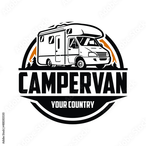 Vászonkép Camper van RV motor home classic circle emblem logo vector isolated