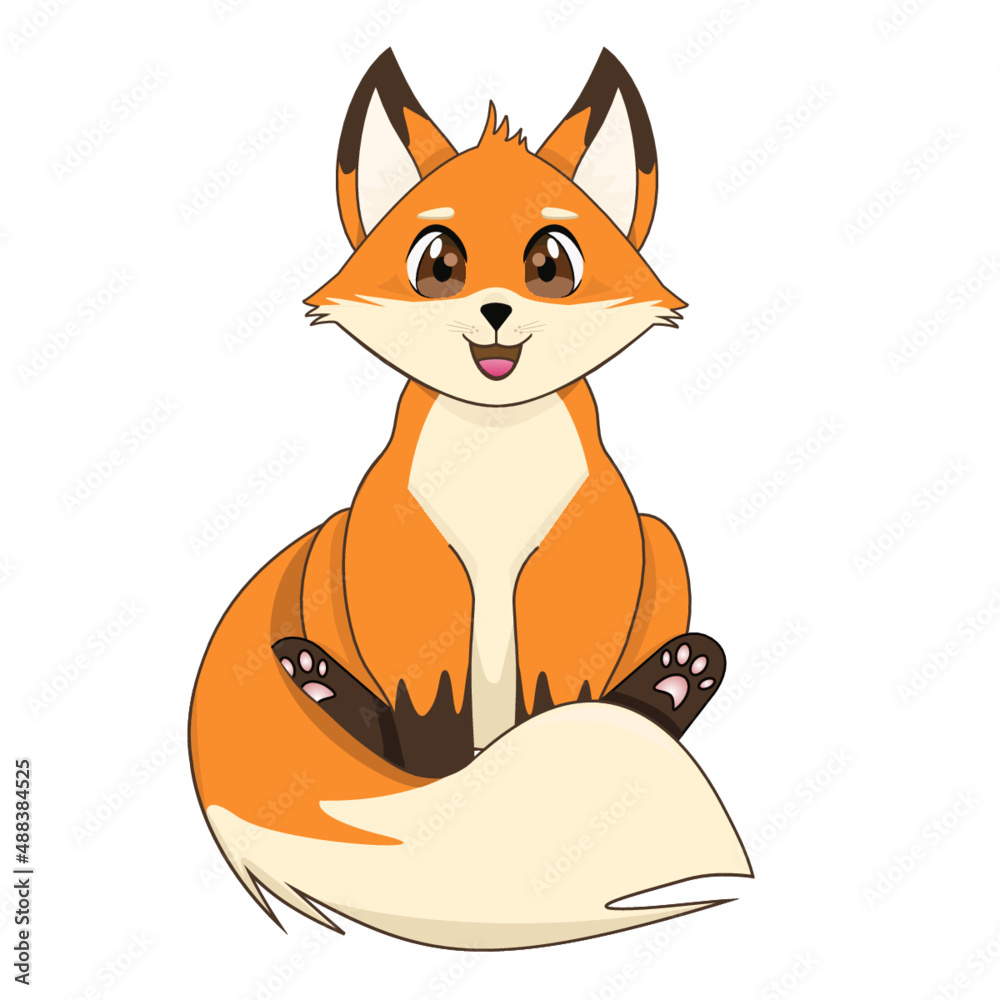 Happy smiling Fox character. Cartoon Illustration. Red fox vector. Flat vector forest animal.