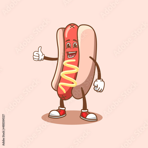 Hot dog cartoon mascot with thumbs up character design vector illustration