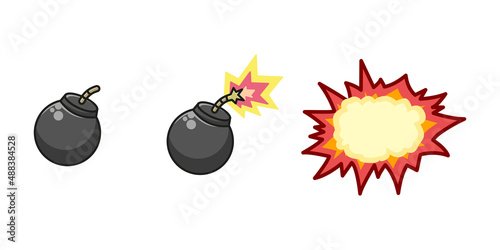 Black round bomb from burning fuse to explode icon isolated on white background vector illustration
