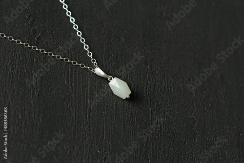 White jade nephritis natural pendant, necklace. Short necklace made of nephritis. Handmade jewelry made natural stones. Modern Author's jewelry. Natural White jade nephritis pendant on silver chain. photo