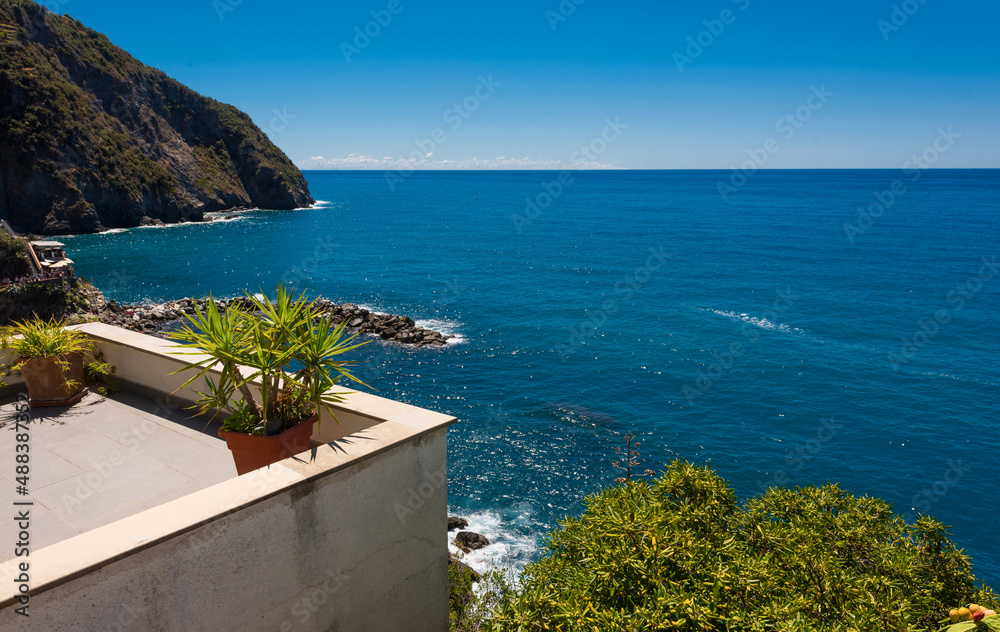 View of the sea and the city of Manarola. Italy.