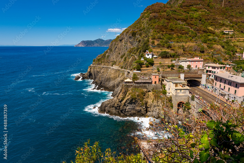 View of the sea and the city of Manarola. Italy.