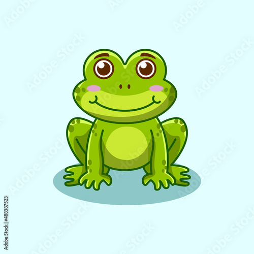 Cute green frog cartoon character isolated