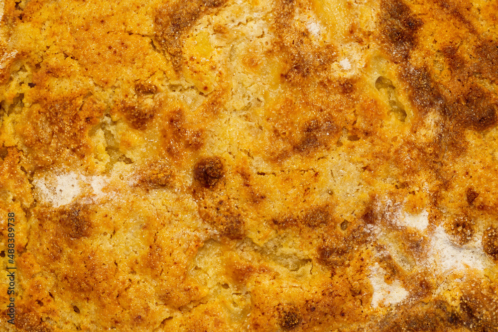 Sweet yummy background with cheese casserole top view Sweet yummy background with cheese casserole top view
