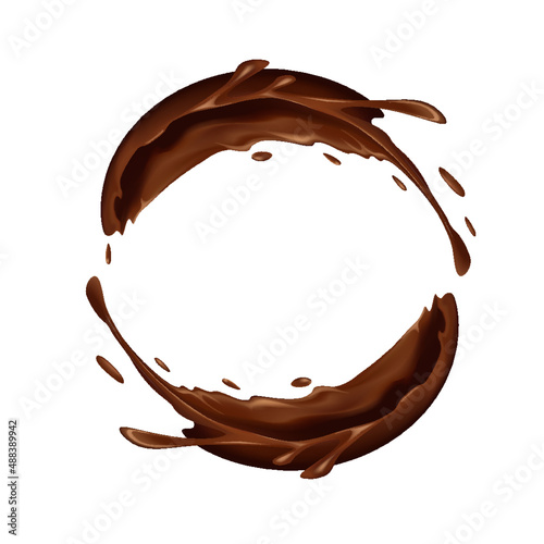 Liquid chocolate splash circle on a white background