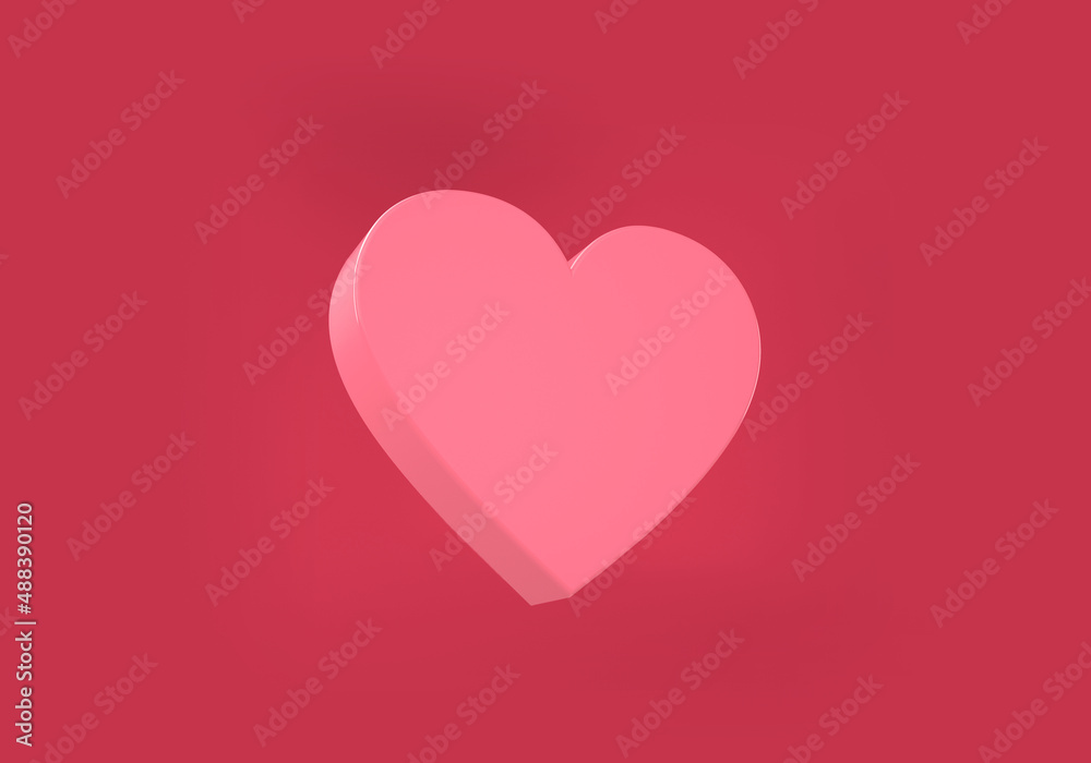 Set of pastel pink, and red 3D heart shape frame design. Elements for valentine day festival design. Collection of geometric backdrop for cosmetic product display. Top view.
