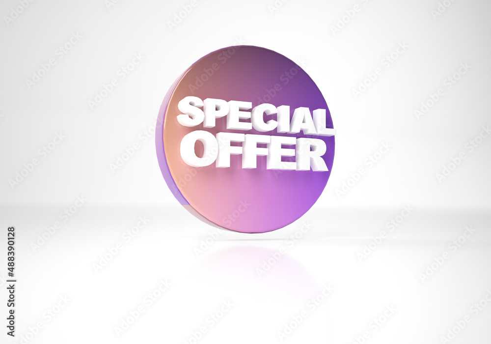 Special offer 3d text banner sales discount. 3d render graphic tag label isolated on white background Special offer 3d text banner sales discount. 3d render graphic tag label isolated on white background