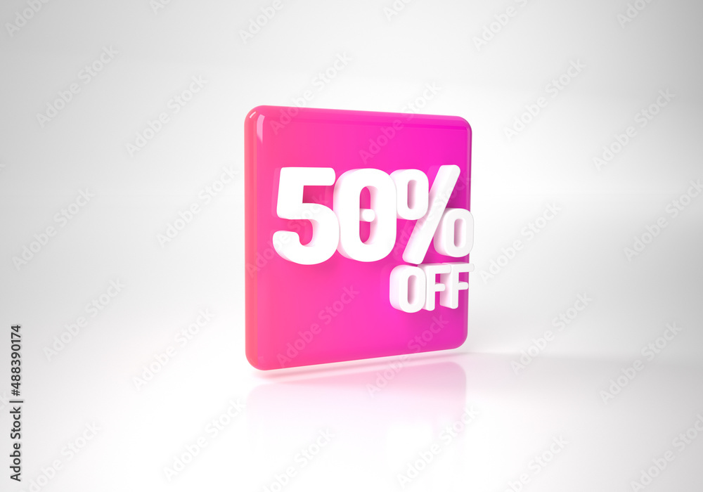 50% discount on sale. One hundred and five percent color tag isolated on white background. 3d rendering. Illustration for advertising. 50% discount on sale. One hundred and five percent color tag isolated on white background. 3d rendering. Illustration for advertising.