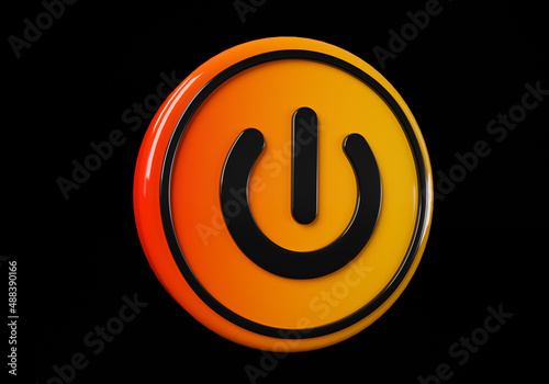 Power media button. buttons. Shiny icon with yellow frame and with reflection. 3d illustration on black background