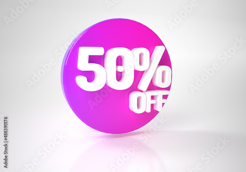 50% discount on sale. One hundred and five percent color tag isolated on white background. 3d rendering. Illustration for advertising.