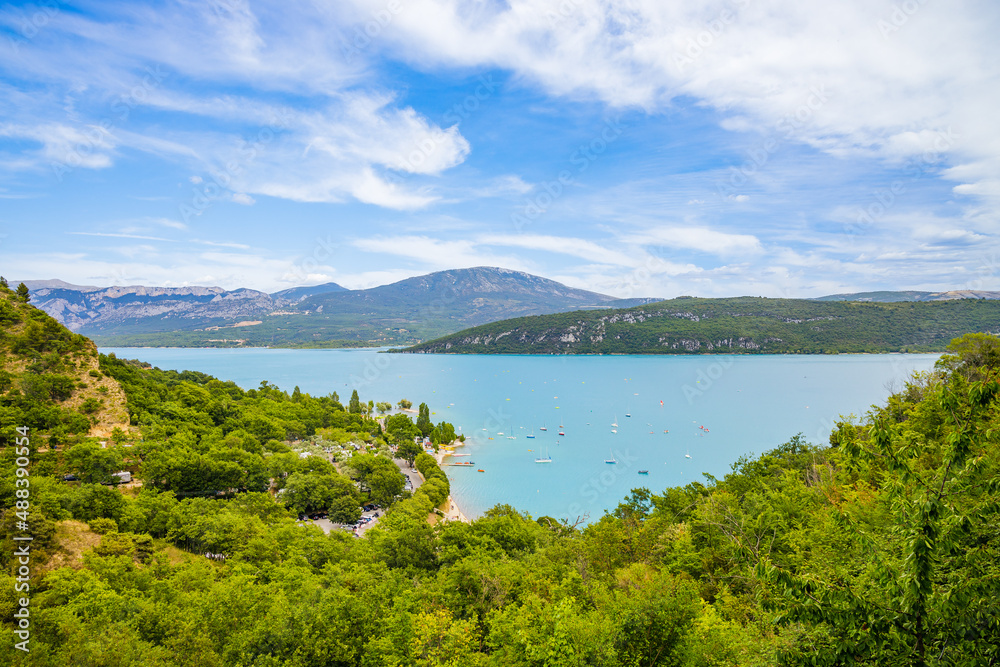Lake Sainte-Croix and mountains of the Verdon valley in Alpes de Haute Provence France