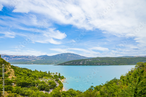 Lake Sainte-Croix and mountains of the Verdon valley in France