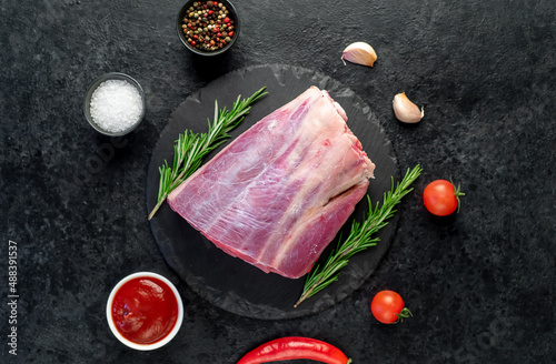 Raw beef shank on stone background