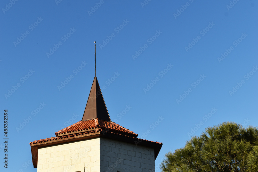 Sky and building view. Blue and green. Nature. Structure. Architectural. Turkey.