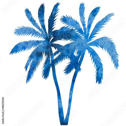 palm tree watercolor silhouette on white background, isolated