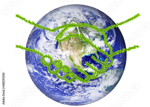 Save The World. Earth globe, arrangement, planet earth. Handshake plants creative work nature protection, taking care of nature. Ecology, co2 emissions, pollution reduction Agreement to protect nature