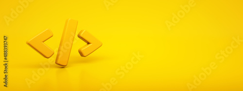 Volumetric glossy Code icon. 3D rendered digital symbol on yellow background. Modern icon for website.