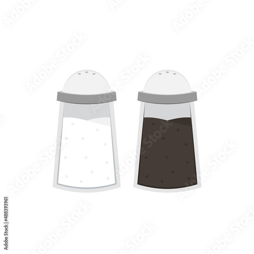 Vector pepper and salt shaker kitchen icon. Pepper and salt bottle shaker vector.