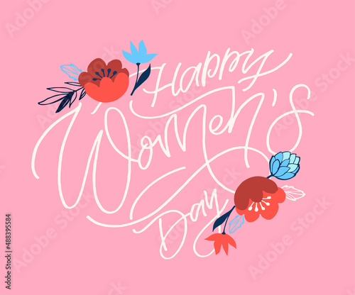 Vector Minimalistic Greeting Card. Text 8 March. Continuous Line Lettering for International Women s Day. 