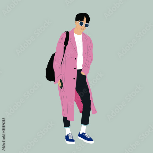 Obraz na plátně Vector illustration of Kpop street fashion