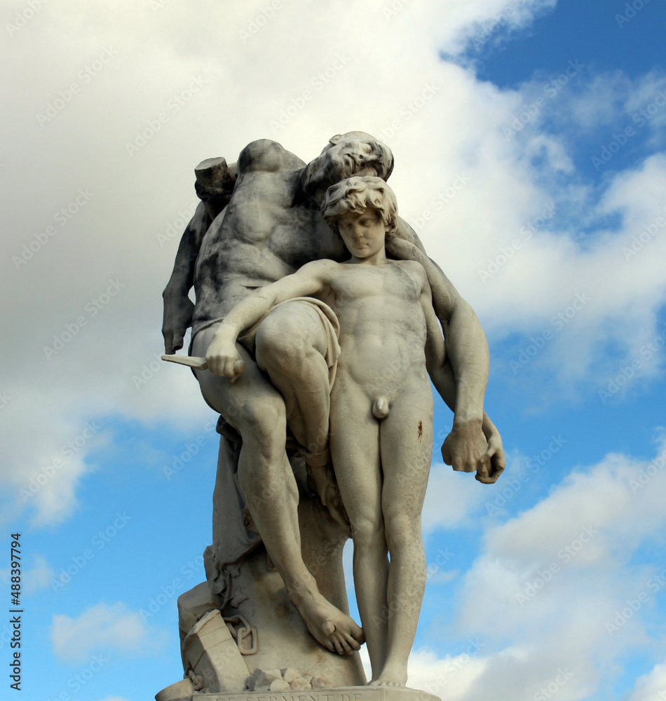 Paris. France. 23 November 2020. Classical Sculpture. Le Serment de Spartacus by Louis-Ernest Barrias. Ancient sculpture 1869.