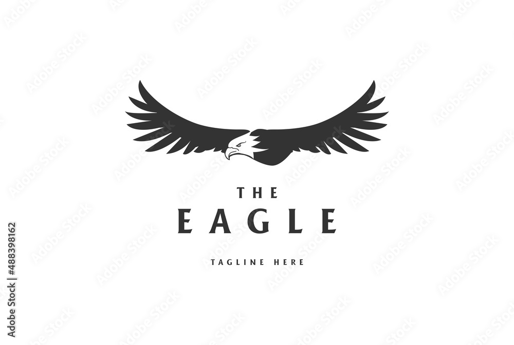 Obraz premium Simple Retro Flying Eagle Hawk Falcon Bird Silhouette Logo Design Vector