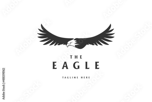 Simple Retro Flying Eagle Hawk Falcon Bird Silhouette Logo Design Vector