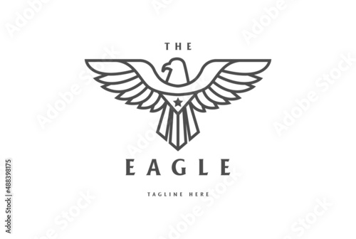 Strong Eagle Hawk Falcon Line Outline Badge Emblem Logo Design Vector