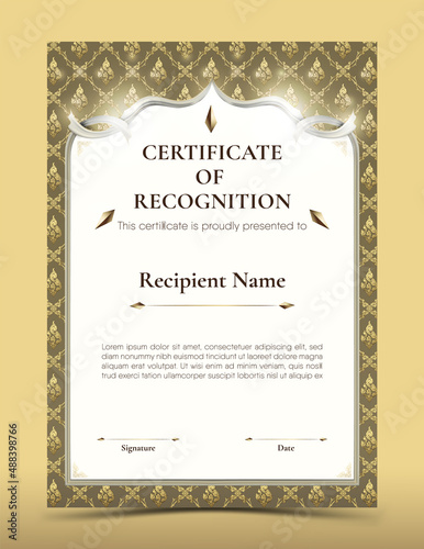 Certificate of Recognition template on Thai pattern background