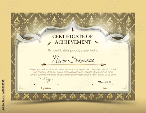 Certificate of Recognition template on Thai pattern background